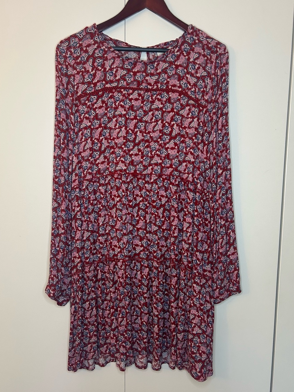 Knox Rose Red Floral Paisley Long Sleeve Tiered Dress Womens XL